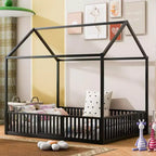 Whisen Elegant Design Metal Frame House Bed with Fence & Door
