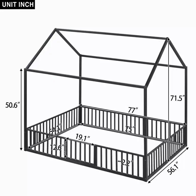 Letto per bambini in metallo a forma di Casa Bianca con recinzione e porta, 1 posto