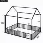 Letto per bambini in metallo a forma di Casa Bianca con recinzione e porta, 1 posto