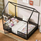 Letto per bambini in metallo a forma di Casa Bianca con recinzione e porta, 1 posto