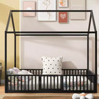Letto per bambini in metallo a forma di Casa Bianca con recinzione e porta, 1 posto