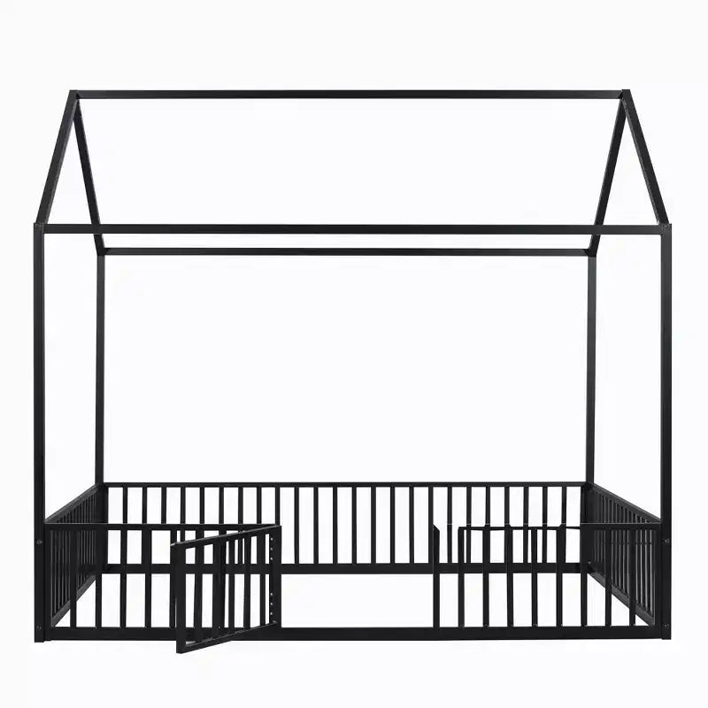 Letto per bambini in metallo a forma di Casa Bianca con recinzione e porta, 1 posto