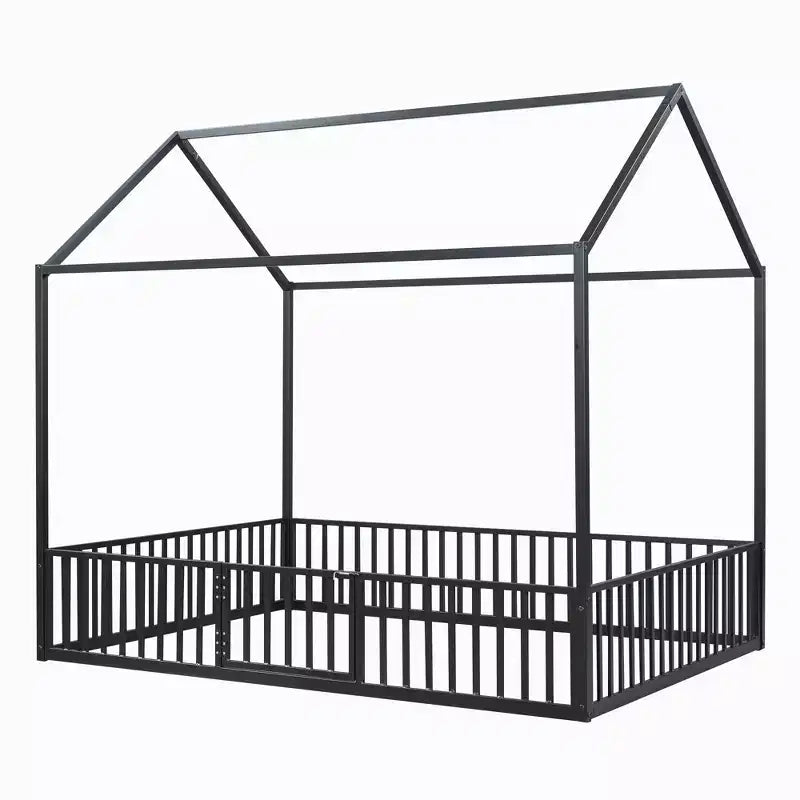 Letto per bambini in metallo a forma di Casa Bianca con recinzione e porta, 1 posto