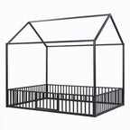 Letto per bambini in metallo a forma di Casa Bianca con recinzione e porta, 1 posto
