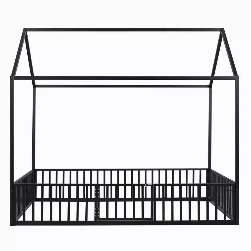 Letto per bambini in metallo a forma di Casa Bianca con recinzione e porta, 1 posto
