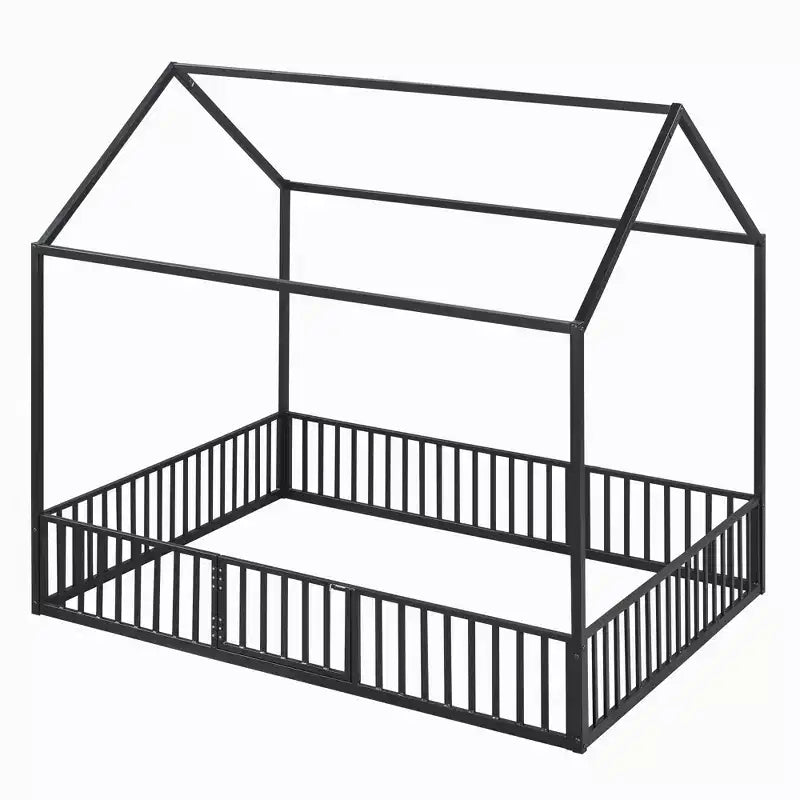 Letto per bambini in metallo a forma di Casa Bianca con recinzione e porta, 1 posto