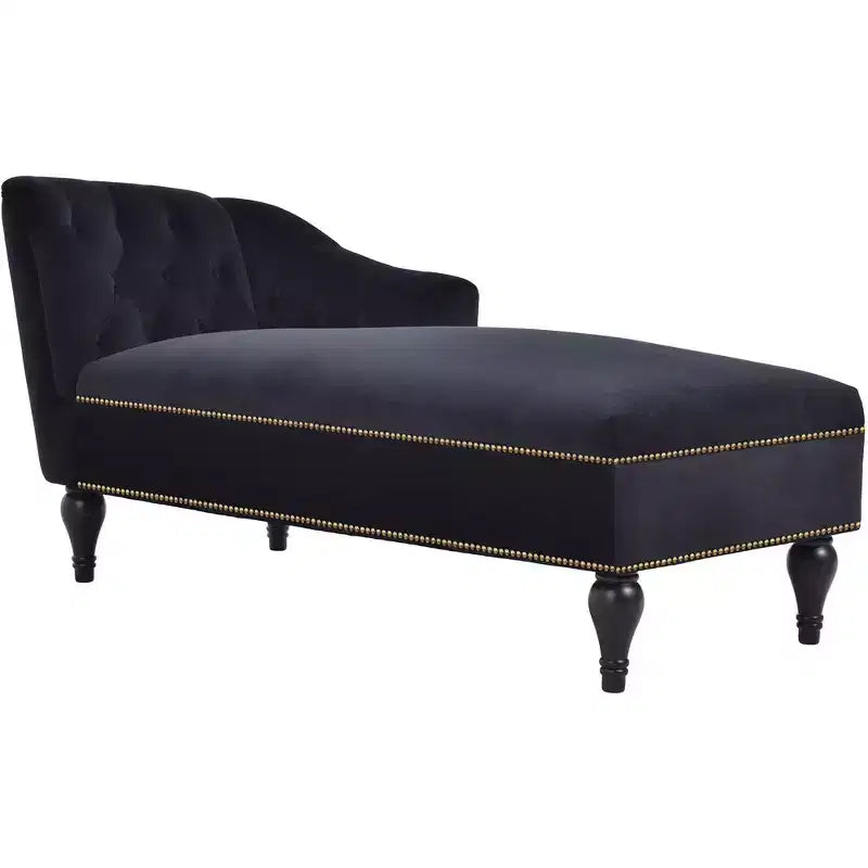 Divano chaise longue in velluto nero/blu, bracciolo a destra, 1 posto