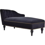 Divano chaise longue in velluto nero/blu, bracciolo a destra, 1 posto