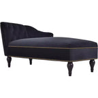 Divano chaise longue in velluto nero/blu, bracciolo a destra, 1 posto