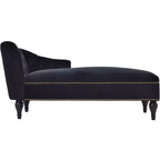 Divano chaise longue in velluto nero/blu, bracciolo a destra, 1 posto