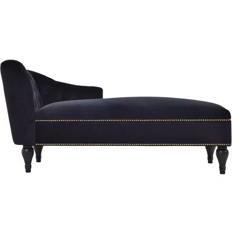 Divano chaise longue in velluto nero/blu, bracciolo a destra, 1 posto