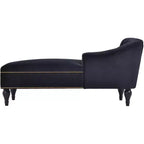 Divano chaise longue in velluto nero/blu, bracciolo a destra, 1 posto