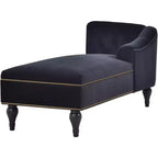 Divano chaise longue in velluto nero/blu, bracciolo a destra, 1 posto