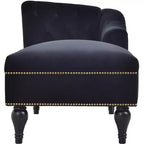 Divano chaise longue in velluto nero/blu, bracciolo a destra, 1 posto