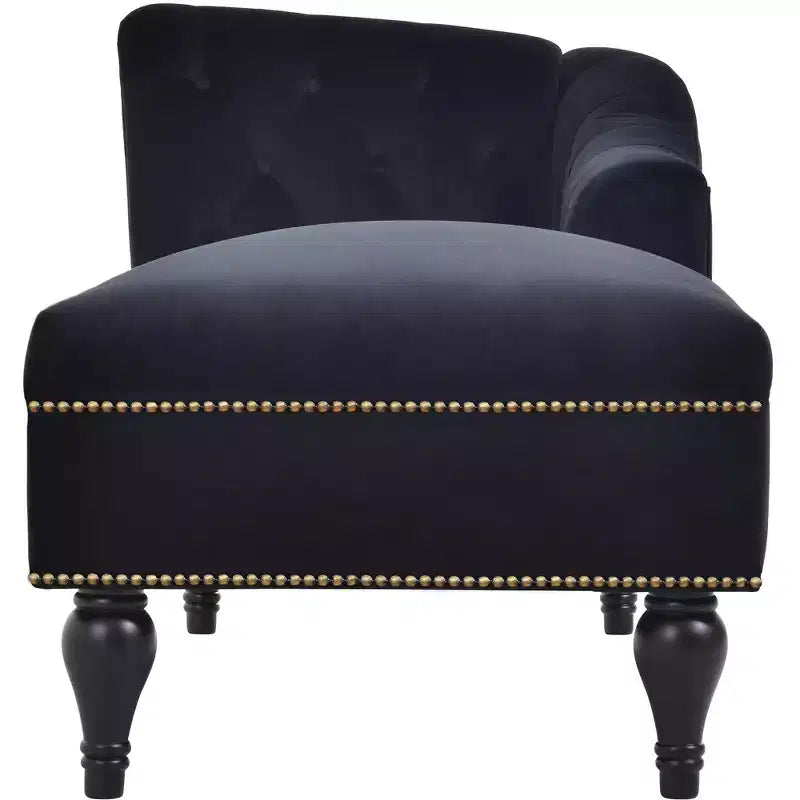 Divano chaise longue in velluto nero/blu, bracciolo a destra, 1 posto