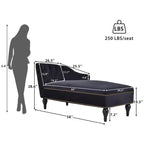 Divano chaise longue in velluto nero/blu, bracciolo a destra, 1 posto