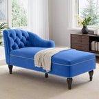 Divano chaise longue in velluto nero/blu, bracciolo a destra, 1 posto