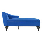 Divano chaise longue in velluto nero/blu, bracciolo a destra, 1 posto