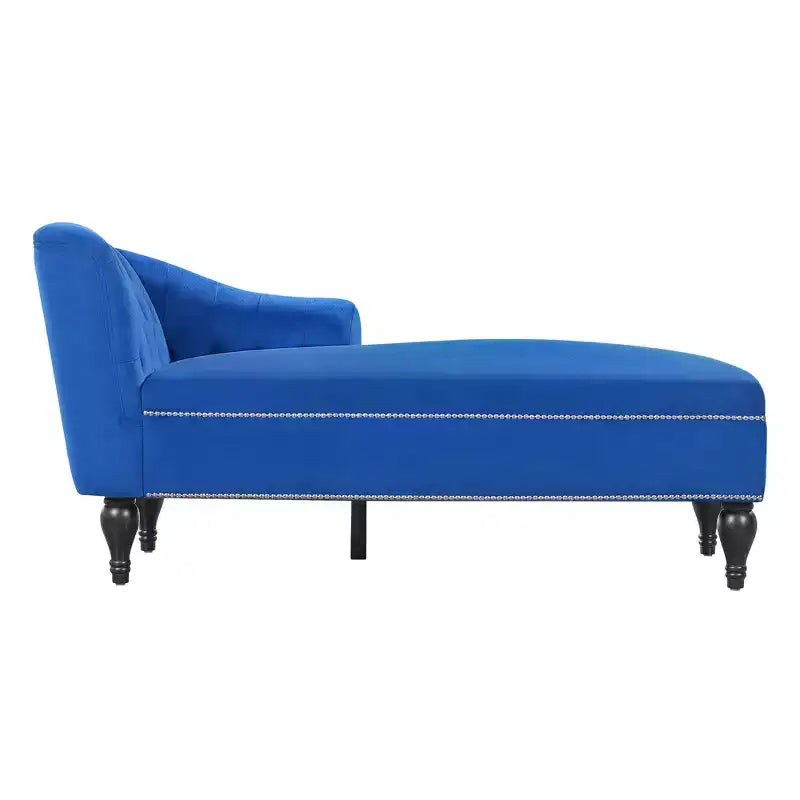Divano chaise longue in velluto nero/blu, bracciolo a destra, 1 posto