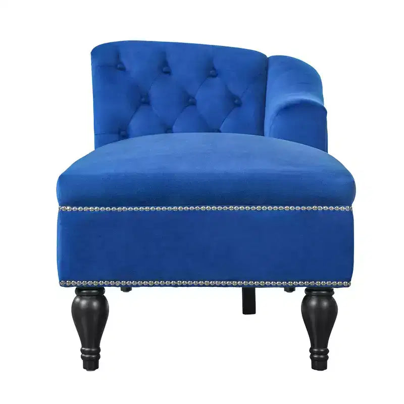 Divano chaise longue in velluto nero/blu, bracciolo a destra, 1 posto
