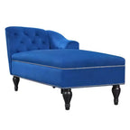 Divano chaise longue in velluto nero/blu, bracciolo a destra, 1 posto