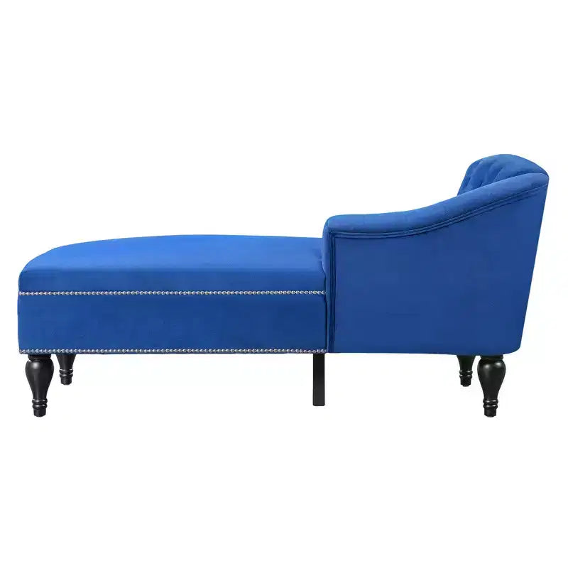 Divano chaise longue in velluto nero/blu, bracciolo a destra, 1 posto