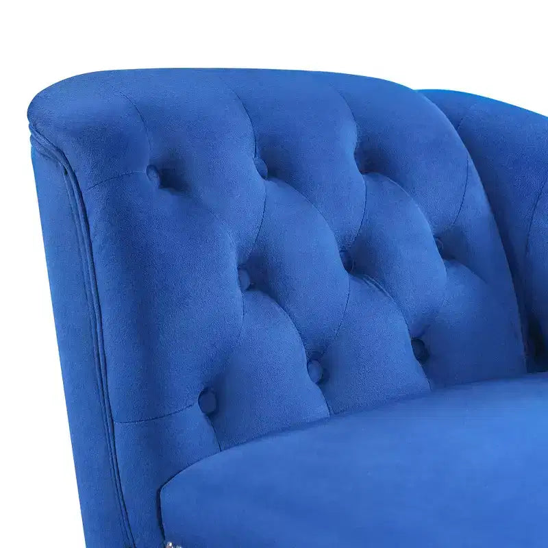 Divano chaise longue in velluto nero/blu, bracciolo a destra, 1 posto
