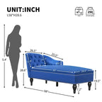 Divano chaise longue in velluto nero/blu, bracciolo a destra, 1 posto