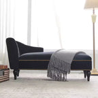 Divano chaise longue in velluto nero/blu, bracciolo a destra, 1 posto