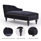 Divano chaise longue in velluto nero/blu, bracciolo a destra, 1 posto