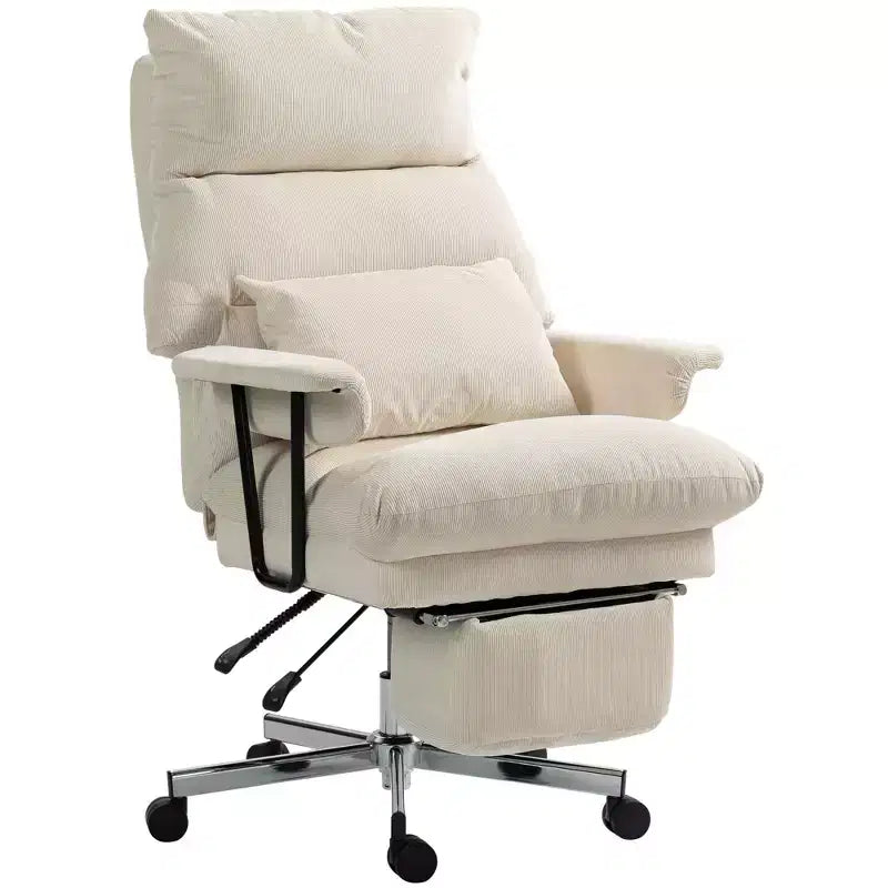 Sedia da ufficio reclinabile con schienale alto e poggiapiedi | Bianco Crema / Grigio | Posto singolo