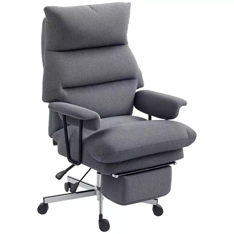 Sedia da ufficio reclinabile con schienale alto e poggiapiedi | Bianco Crema / Grigio | Posto singolo