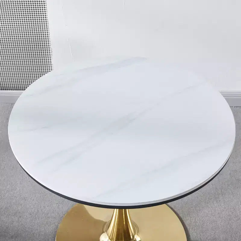 Tavolino da Caffè Rotondo Bianco a Colonna, Stile Tulipano