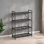 Scaffale Metallico a 4 Ripiani Nero Inchiostro con Barre Laterali a X, Utente Singolo
