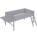 Letto a soppalco da gaming grigio con scrivania e LED, singolo/matrimoniale, 1 persona