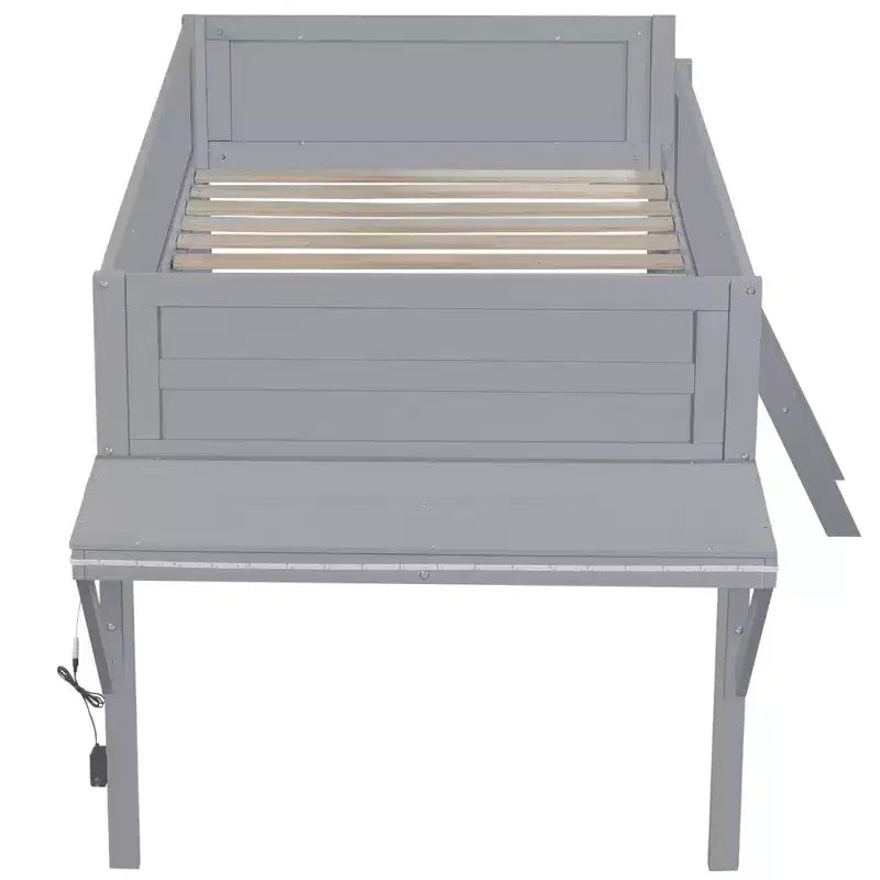 Letto a soppalco da gaming grigio con scrivania e LED, singolo/matrimoniale, 1 persona