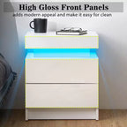 Comodino moderno a LED bianco/nero con 2 cassetti, per 1