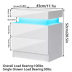 Comodino moderno a LED bianco/nero con 2 cassetti, per 1