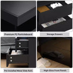 Comodino moderno a LED bianco/nero con 2 cassetti, per 1