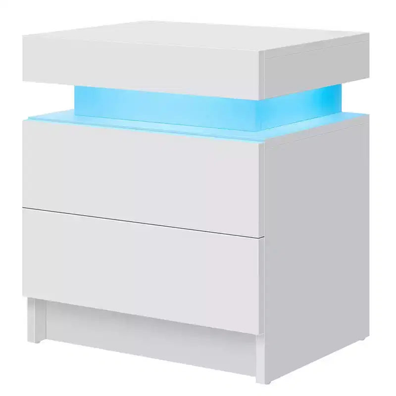 Comodino moderno a LED bianco/nero con 2 cassetti, per 1