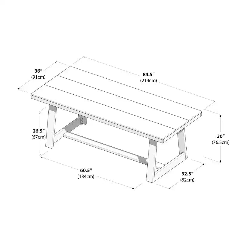 Plank+Beam 84 Dining Table for 8, Solid Wood Classic Farmhouse Style Kitchen Table