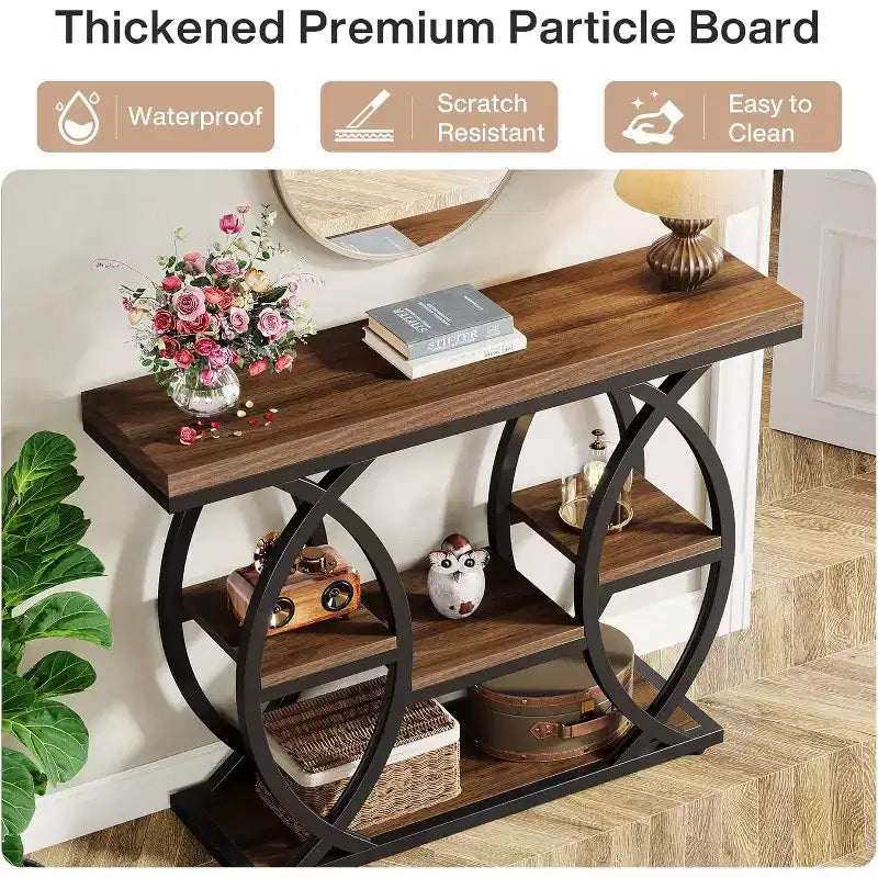 Lantine 39.37 Console Table, Industrial 4-Tier Sofa Table Narrow Wood Entryway Table with Storage Shelves