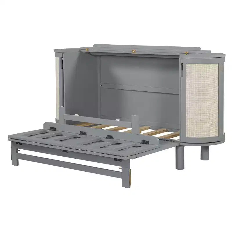 Whisen Full Murphy Bed with Hidden Storage & Modern Woven Design