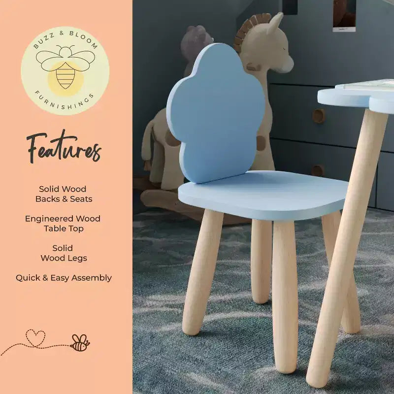 Buzz & Bloom Kids 3-Piece Wood Cloud-Shaped Table and Chairs Set