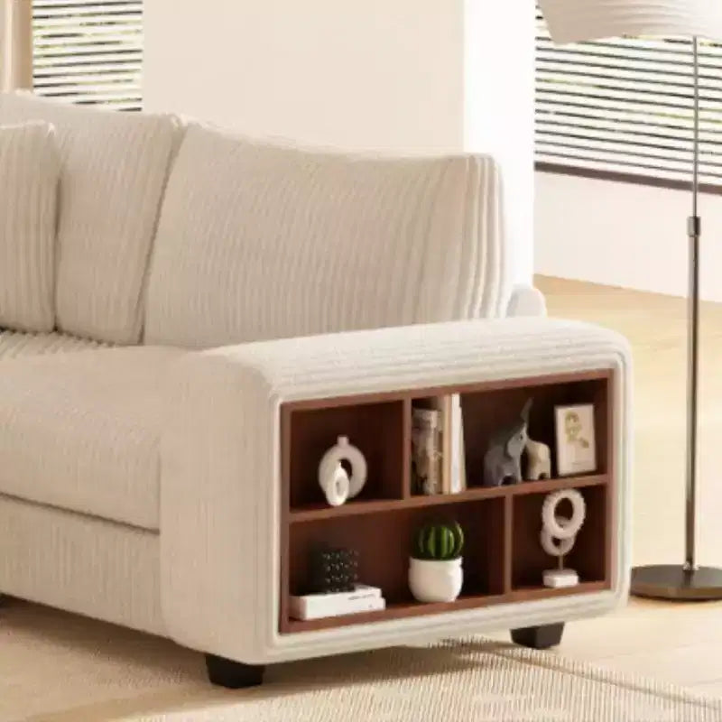 GDFStudio Antonia Modular Beige Corduroy Upholstered L-Sectional Sofa with Built-In Shelf