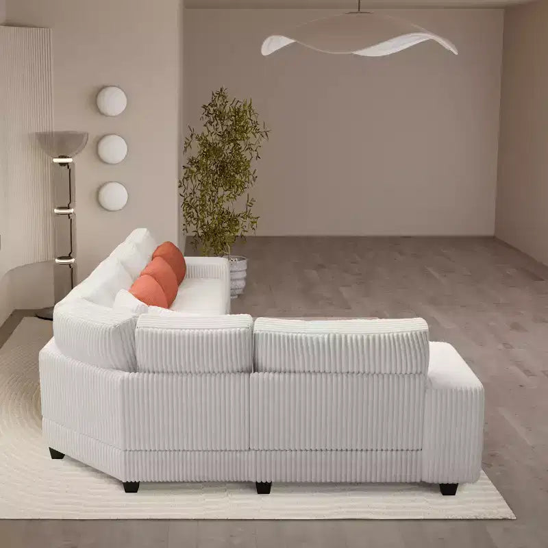 GDFStudio Antonia Modular Beige Corduroy Upholstered L-Sectional Sofa with Built-In Shelf