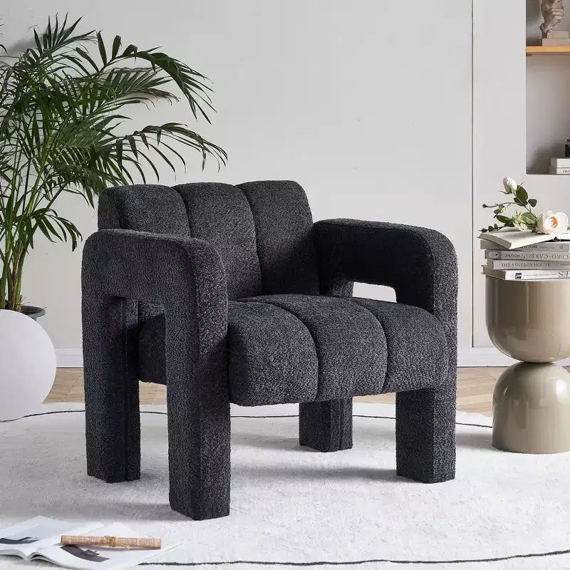 Poltrona in bouclé ampia – Nero / Arancione / Bianco, Posto singolo