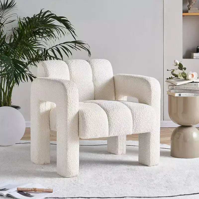 Poltrona in bouclé ampia – Nero / Arancione / Bianco, Posto singolo