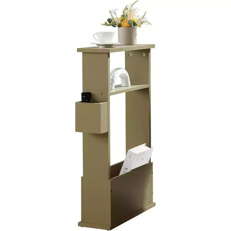 Kings Brand Furniture Narrow Side Table with Storage Shelf - Modern Slim Sofa End Table, Bedside Table with Magazine and Remote Holder