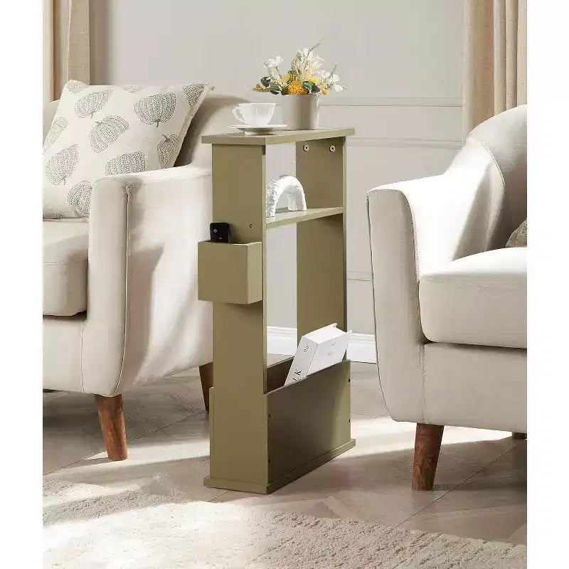Kings Brand Furniture Narrow Side Table with Storage Shelf - Modern Slim Sofa End Table, Bedside Table with Magazine and Remote Holder